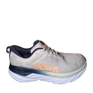 Hoka Bondi 7 women’s Running Shoe - Light Beige with Navy & Peach size 10